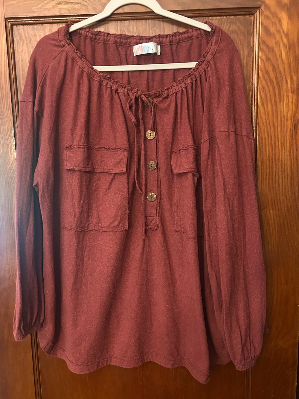 Free People FP Beach Near and Far Oversized Peasant Top Burgundy Medium